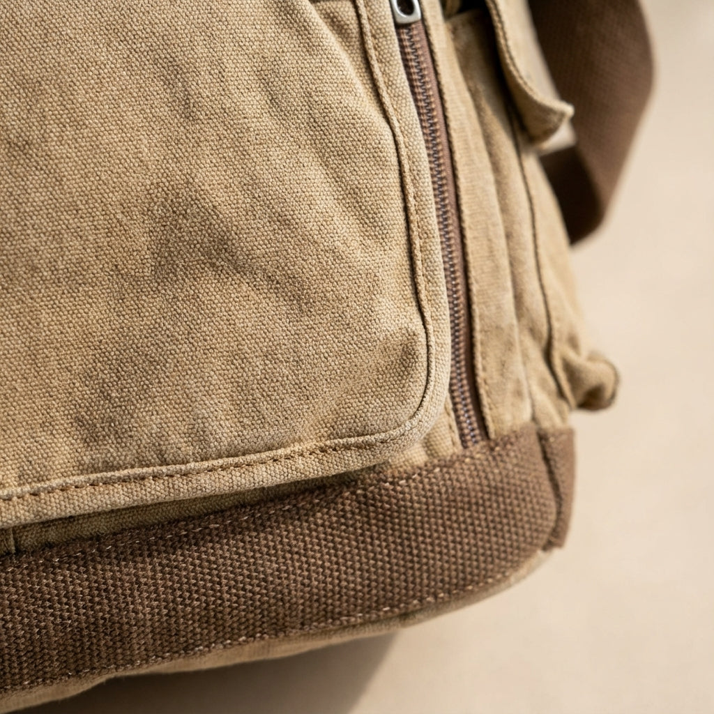 Duurzame groene canvas vintage messenger tas, unisex schoudertas met ruime compartimenten voor dagelijks gebruik.