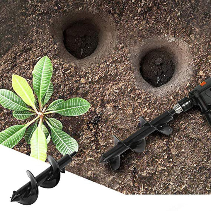Praktische grondboor maakt tuinwerk lichter; boren van diepe plantgaten voor bloembollen en kleine planten.