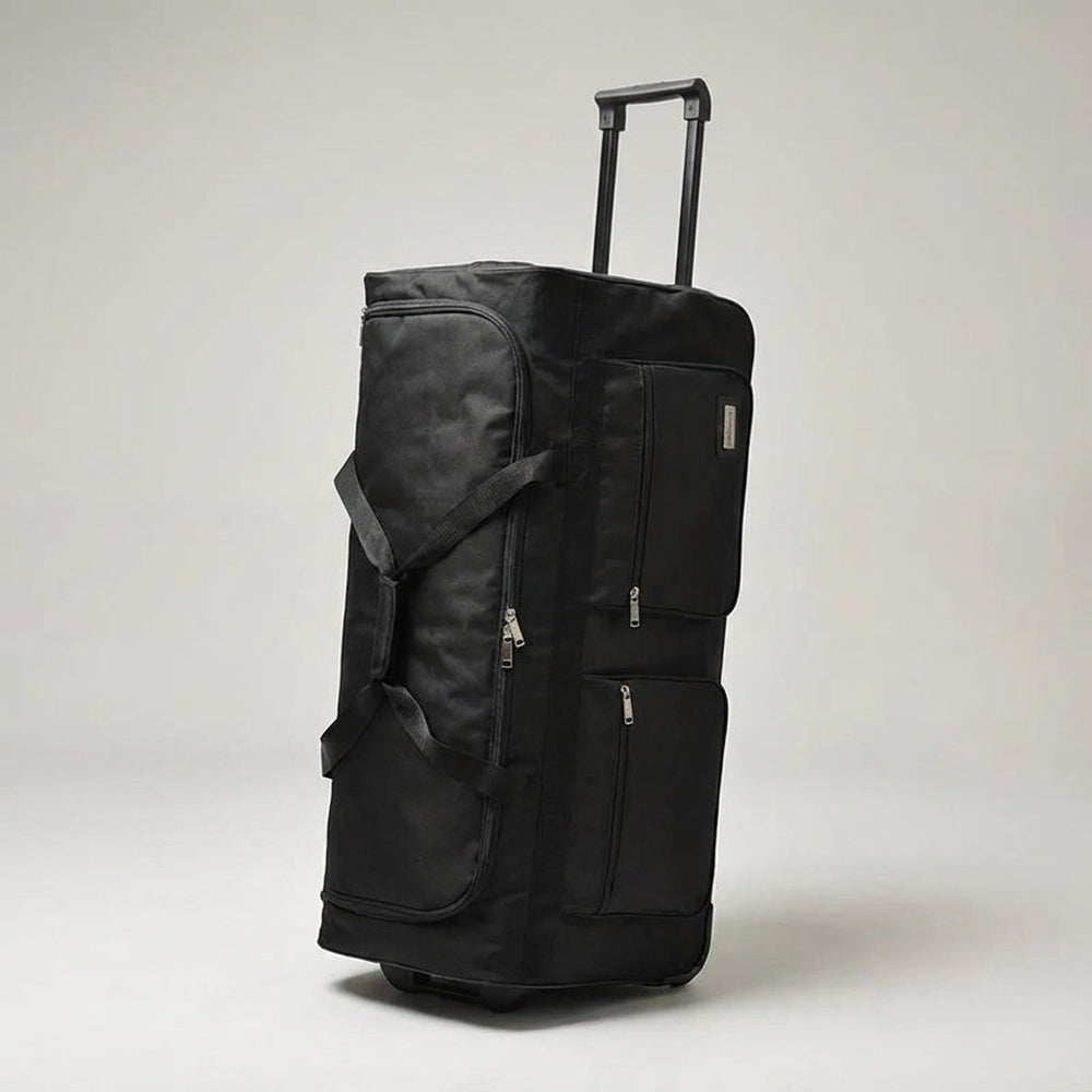Ruime duffeltas/rolkoffer op wielen van Oxford stof, perfect voor weekendjes weg en vakantiebagage.