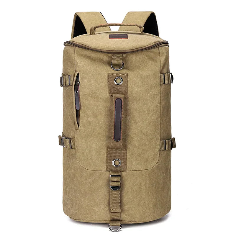 Unisex canvas backpack met grote capaciteit, grijs, perfect als duurzame weekendtas voor elke reis.