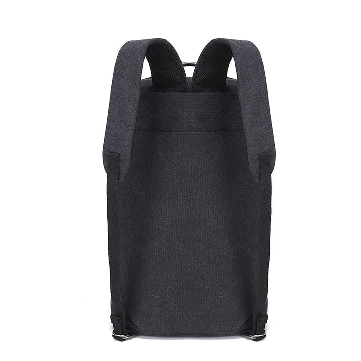 Extra grote canvas backpack, grijs, ruim en stevig, geschikt als complete reisrugzak voor weekendtrips.
