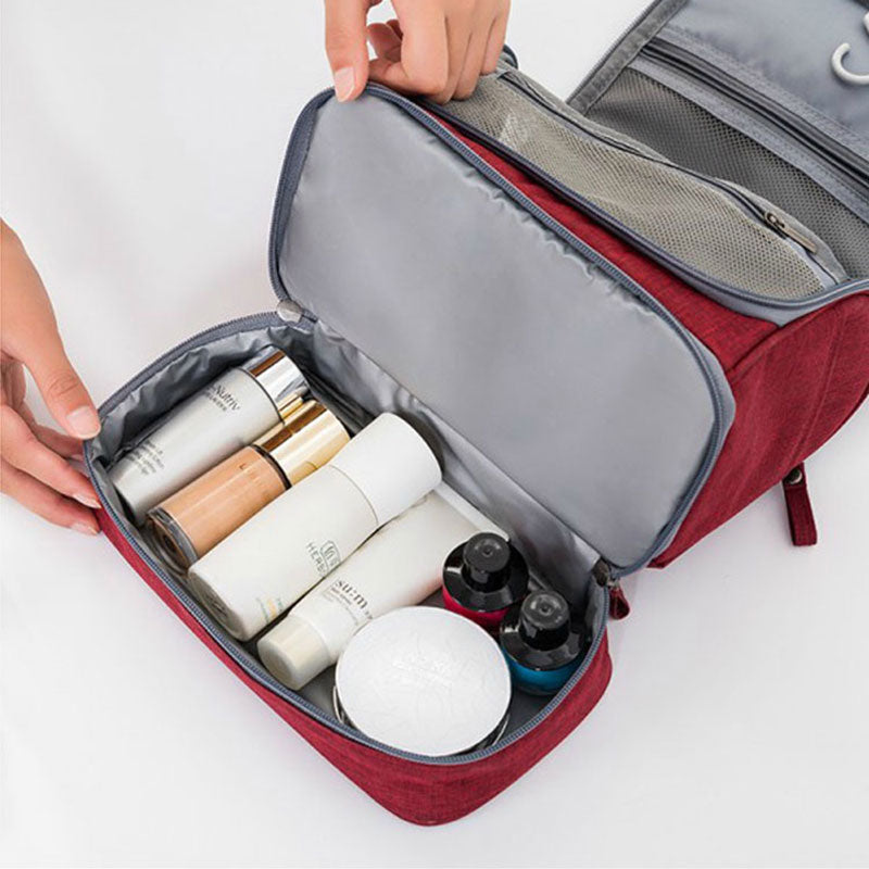 Veelzijdige ophangbare toilettas voor reizen, ideaal voor cosmetica, medicijnen en persoonlijke verzorging.