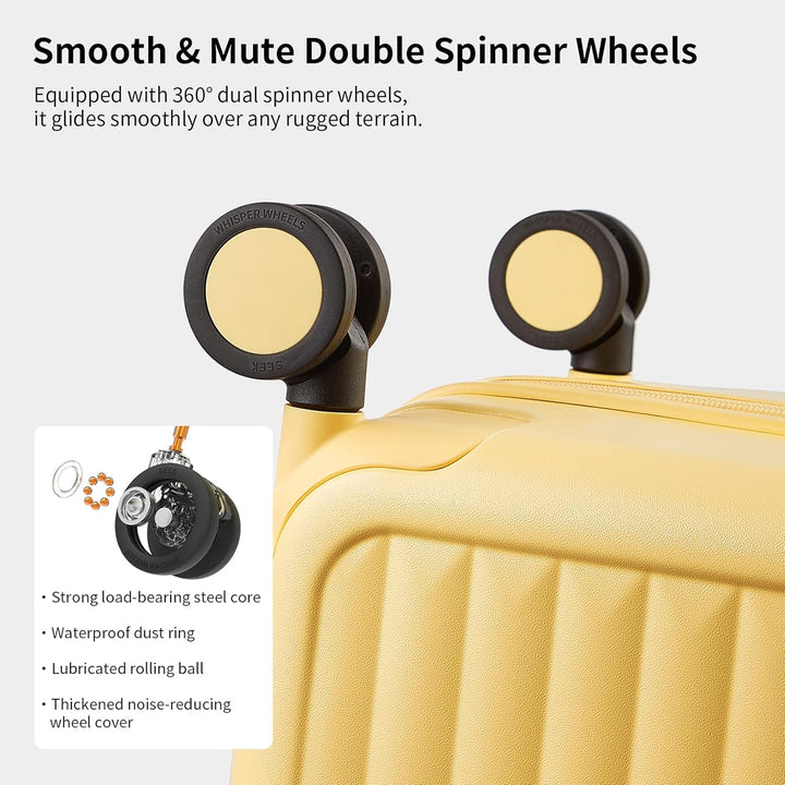 Kaasgele harde koffer (26 inch) met 8 spinnerwielen, essentieel voor een zorgeloze vakantie.