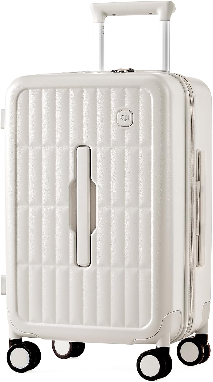 Grote, kaasgele harde koffer met 8 spinnerwielen, 26 inch, voor comfortabel en veilig reizen.