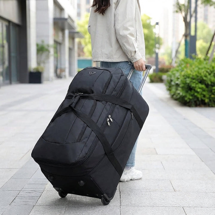 Grote opvouwbare reistrolley tas met wielen voor eenvoudige bagage en compacte opslag. Ideaal voor vakantie.