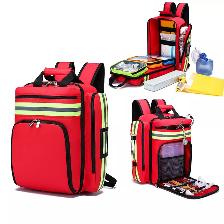 Grote RescueReady EHBO- en overlevingsrugzak, ideaal voor noodsituaties en outdoor avonturen. Waterafstotend.