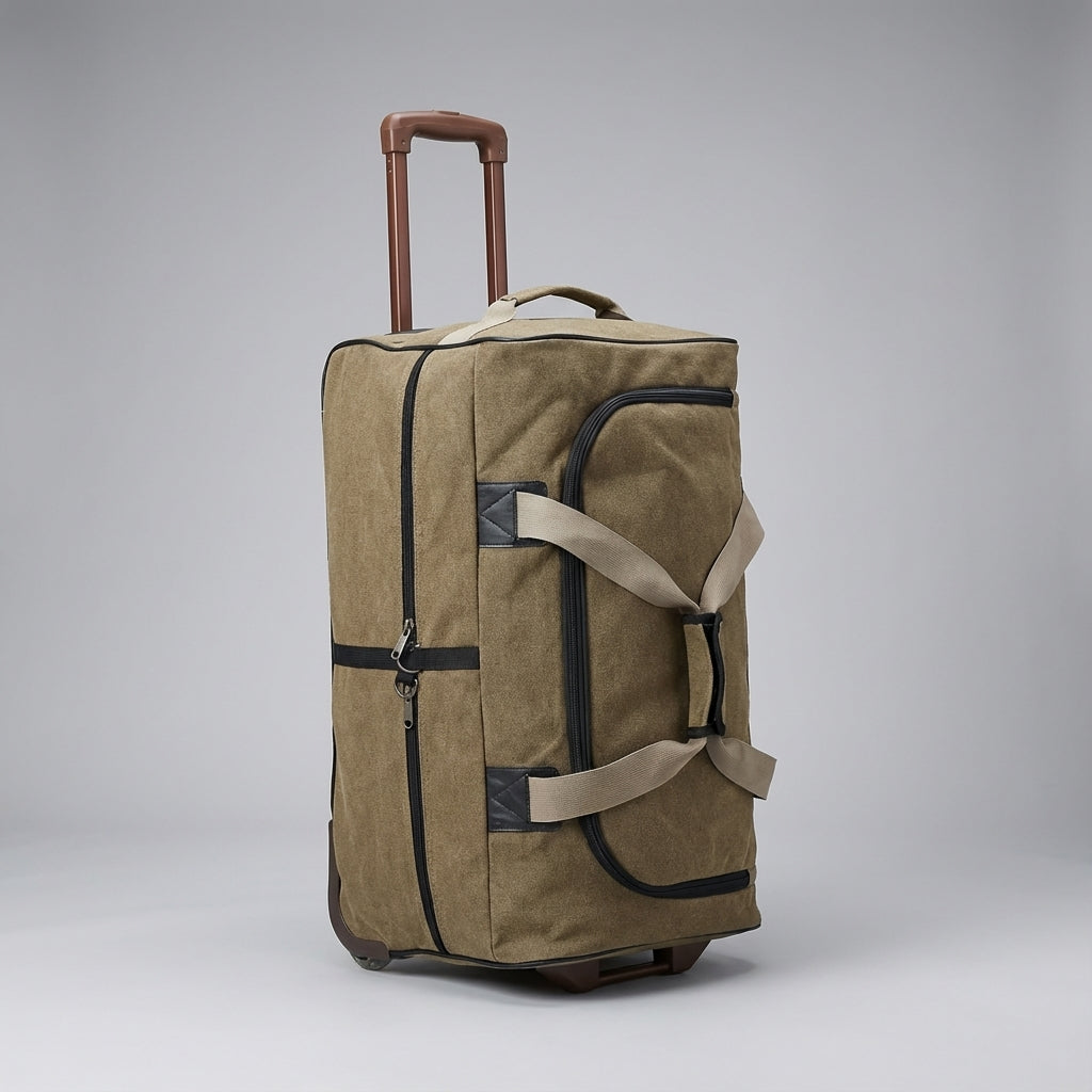Heavy-duty reisbagage: unisex canvas reistas met stevige wielen, ontworpen voor duurzaam en groots reizen.
