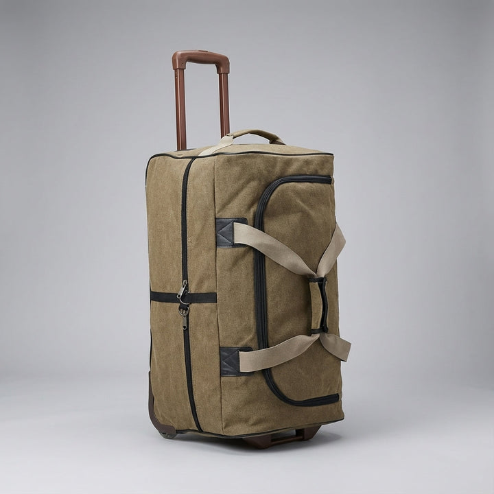 Heavy-duty reisbagage: unisex canvas reistas met stevige wielen, ontworpen voor duurzaam en groots reizen.