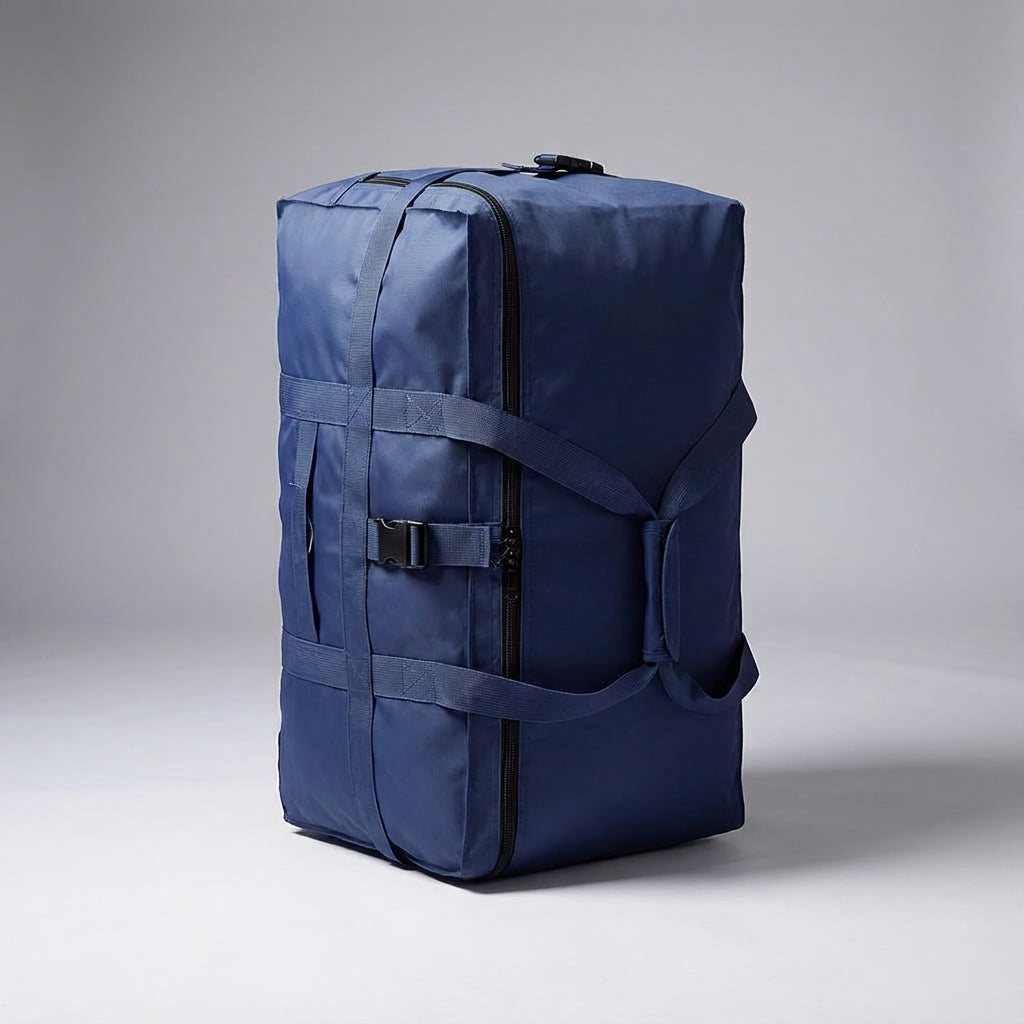 Compact gevouwen FlexHaul duffelbag, gemakkelijk op te bergen en mee te nemen. Perfecte vouwbare bagage, ruimtebesparend.