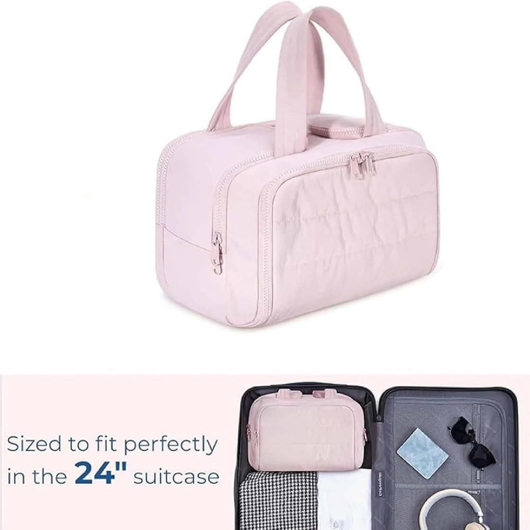 Compacte 4-in-1 make-up organizer, een ruime waterdichte toilettas voor al je beauty reisaccessoires.
