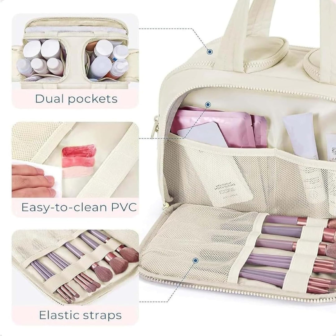 Ruime waterdichte make-up organizer, perfect als reis toilettas voor dames cosmetica en accessoires.