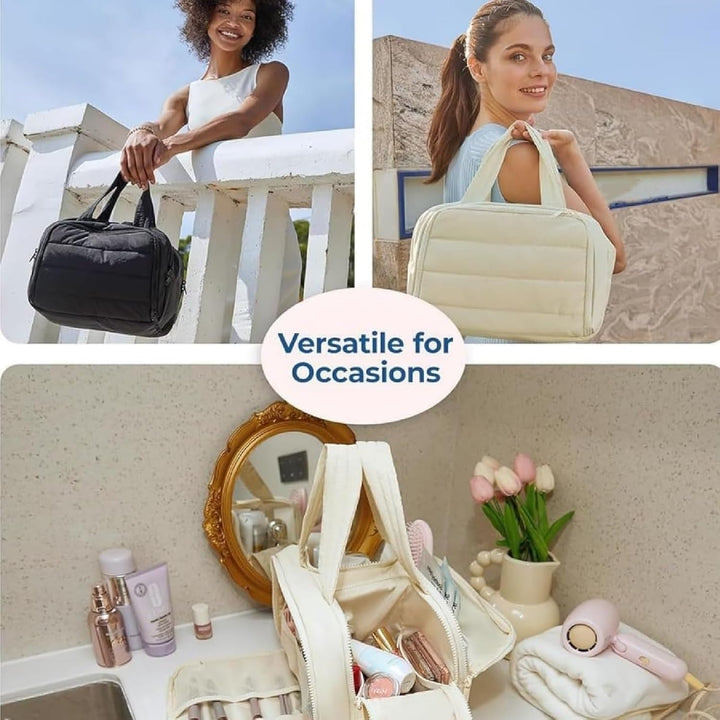 Essentiële reisaccessoire: 4-in-1 waterdichte make-up organizer, tevens ruime toilettas voor dames.