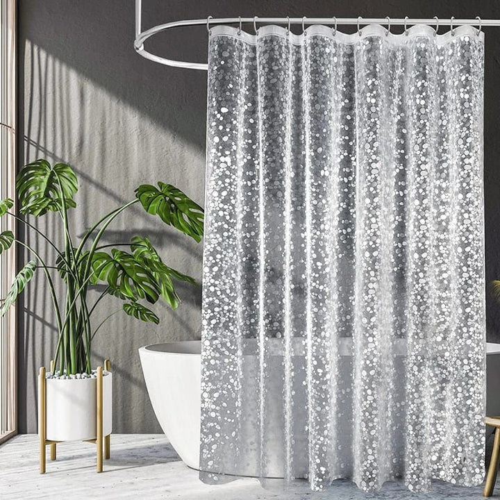 Halftransparant, waterdicht EVA douchegordijn met modern design, ideaal voor een stijlvolle badkamerinrichting.