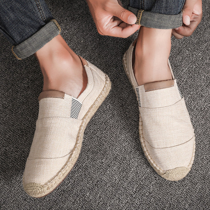 Dames handgemaakte canvas strooien schoenen, zomers en elegant, in zwart