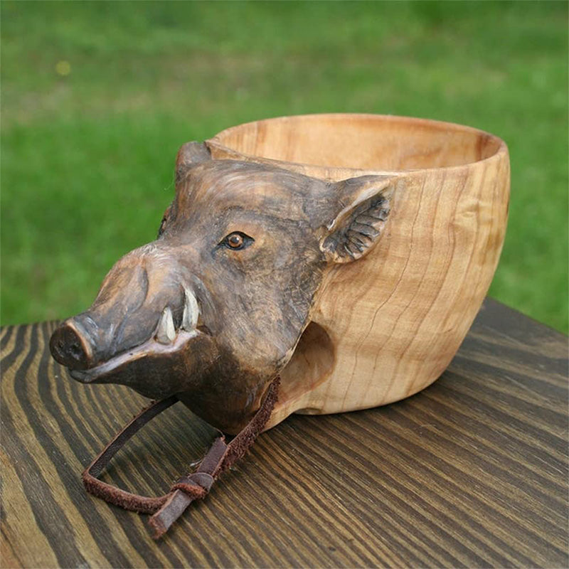 Duurzame houten dierenmok voor koffie en thee. Ideaal voor outdoor activiteiten, kamperen en als uniek geschenk.