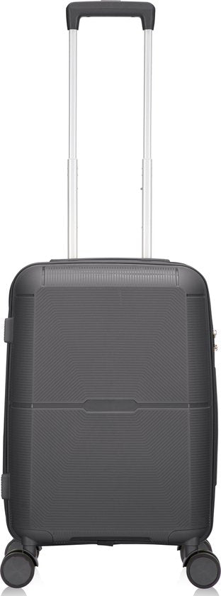 De uitschuifbare trekstang van de lichtgewicht harde koffer Capri voor comfortabel vervoer op reis.