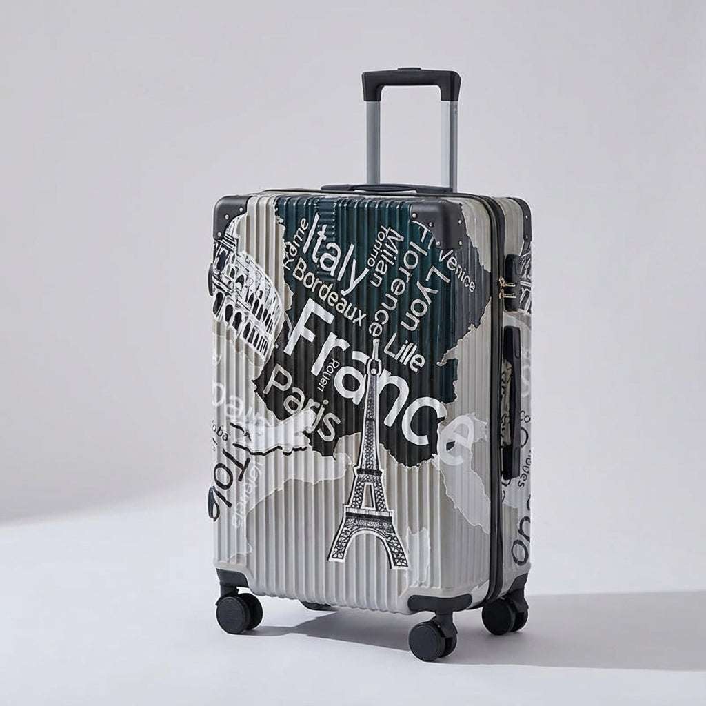Opvallende harde koffer UrbanVoy met print, lichtgewicht en stevig, perfect voor zorgeloze reizen.