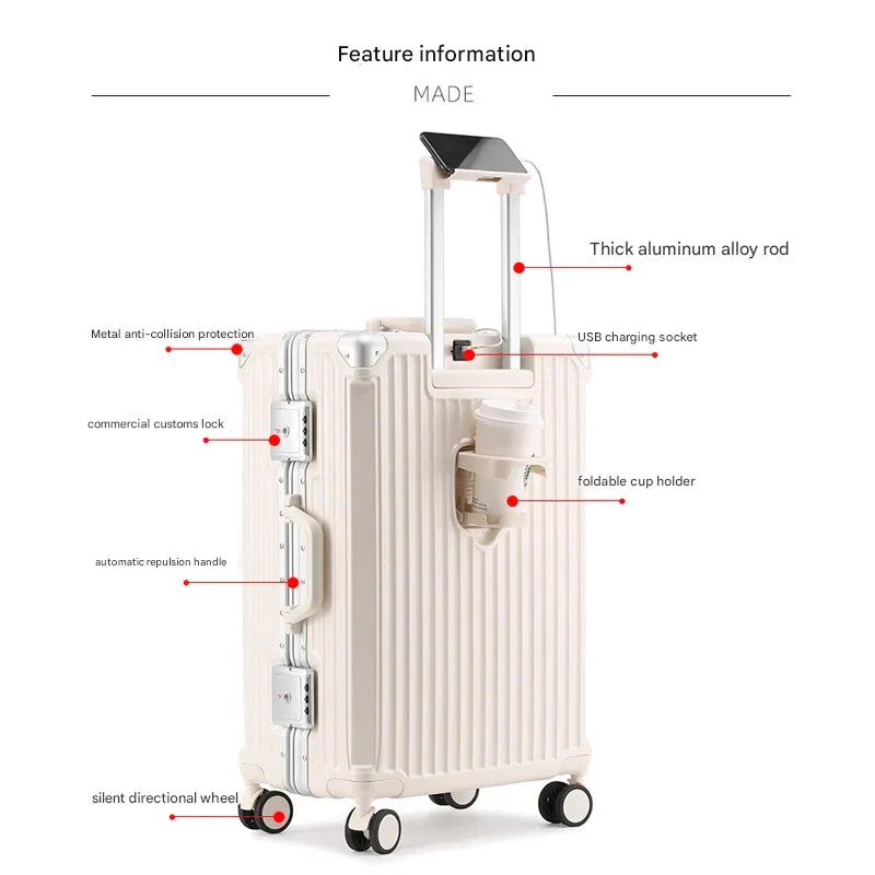 Moderne hardcase bagage Tallinn met aluminium frame, duurzame constructie en 360° spinnerwielen.