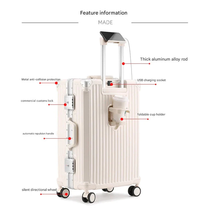 Moderne hardcase bagage Tallinn met aluminium frame, duurzame constructie en 360° spinnerwielen.
