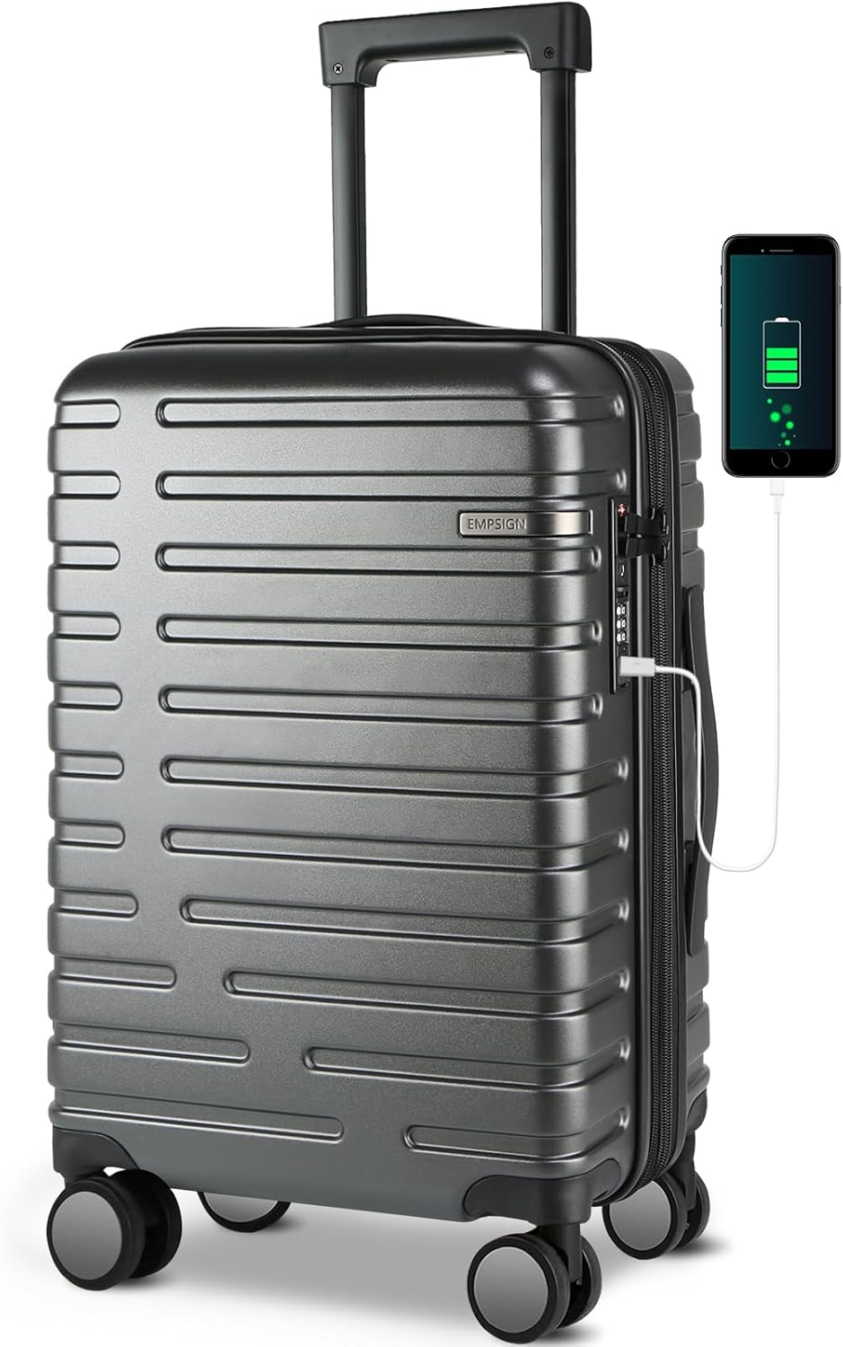 Harde uitbreidbare handbagage reiskoffer met spinnerwielen en TSA slot, perfect voor vliegreizen.