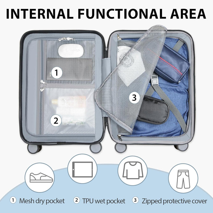 Harde handbagage koffer, uitbreidbaar voor extra ruimte, met moeiteloze spinnerwielen en TSA-slot.