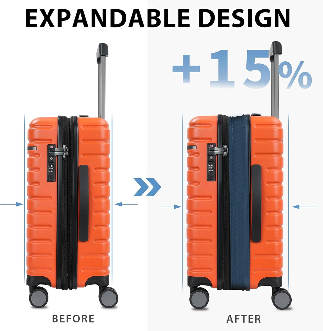Harde handbagage koffer, uitbreidbaar, met sterke rits en TSA-slot, gemakkelijk te manoeuvreren.