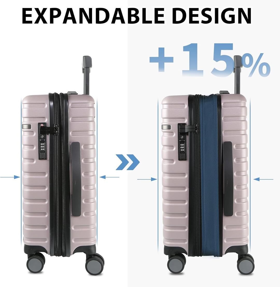 Praktische uitbreidbare harde reiskoffer, compact en duurzaam, met spinnerwielen en TSA-slot.