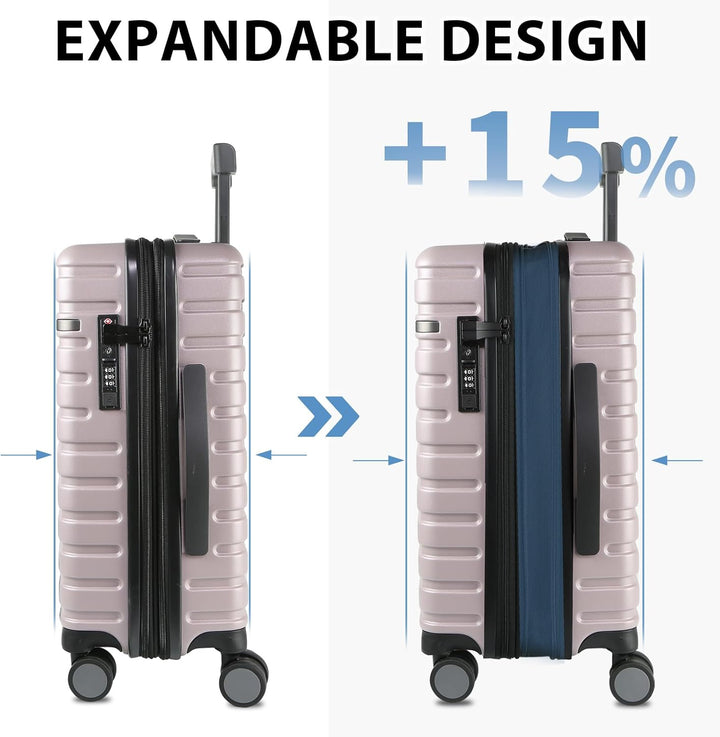 Praktische uitbreidbare harde reiskoffer, compact en duurzaam, met spinnerwielen en TSA-slot.