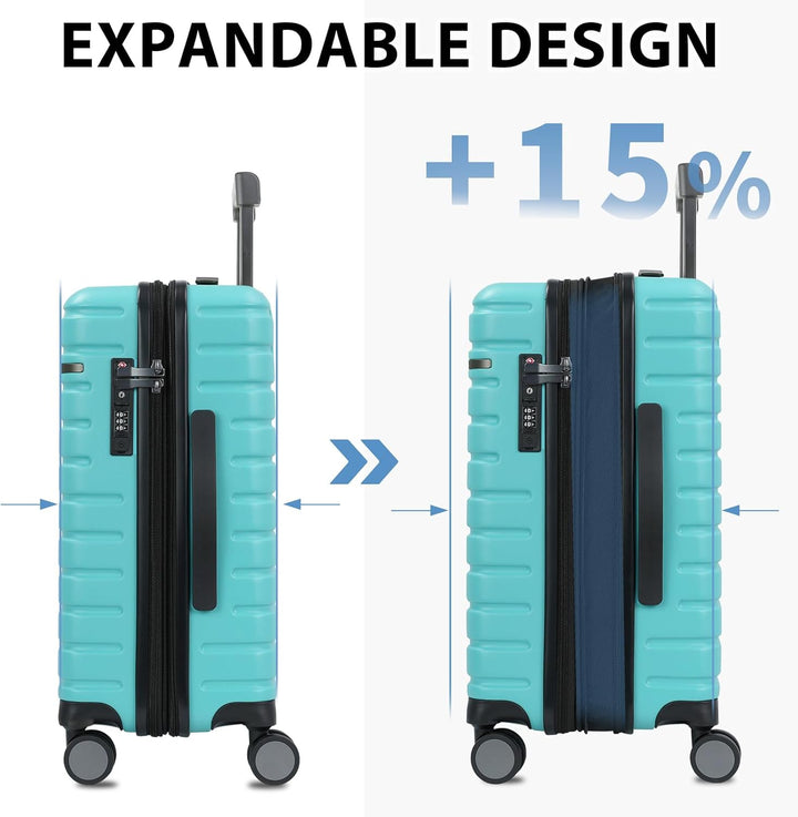 Compacte uitbreidbare koffer voor vliegreizen, met stille spinnerwielen en geïntegreerd TSA-slot.