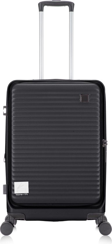 Georganiseerde bagage: hardshell koffer met diverse vakken en laptopcompartiment voor zakelijk gebruik.