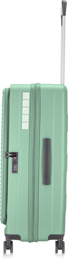 Stijlvolle hardshell koffer met glanzende afwerking, TSA-slot en dubbele wielen; ideaal voor elke vakantie.