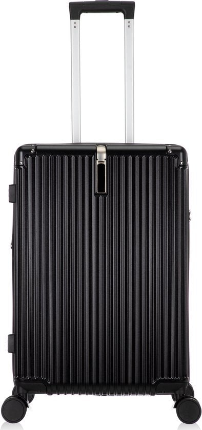 Ergonomische Mykonos hardshell reiskoffer met uitschuifbare trekstang, USB-poort en bekerhouder.