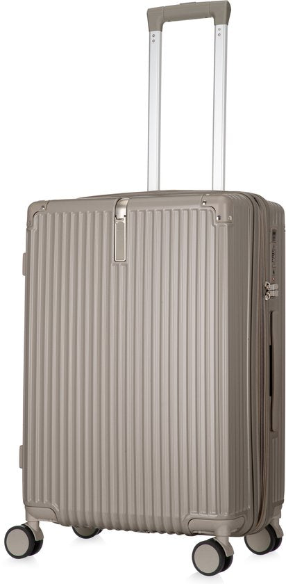 Slimme hardshell koffer Mykonos met geïntegreerde USB-oplaadpoort en handige bekerhouder.