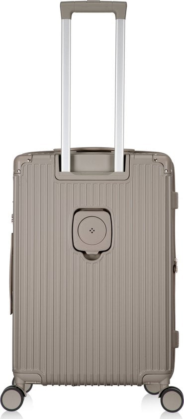 Uitbreidbare Mykonos hardshell koffer met extra ruimte, USB-poort en bekerhouder voor gemak op reis.
