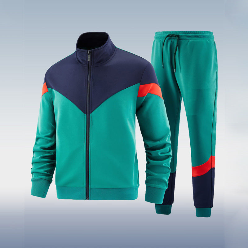 Heren trainingspak in lichtblauw, ademend en ergonomisch, geschikt voor sport en vrije tijd, met zakken en ritsen.