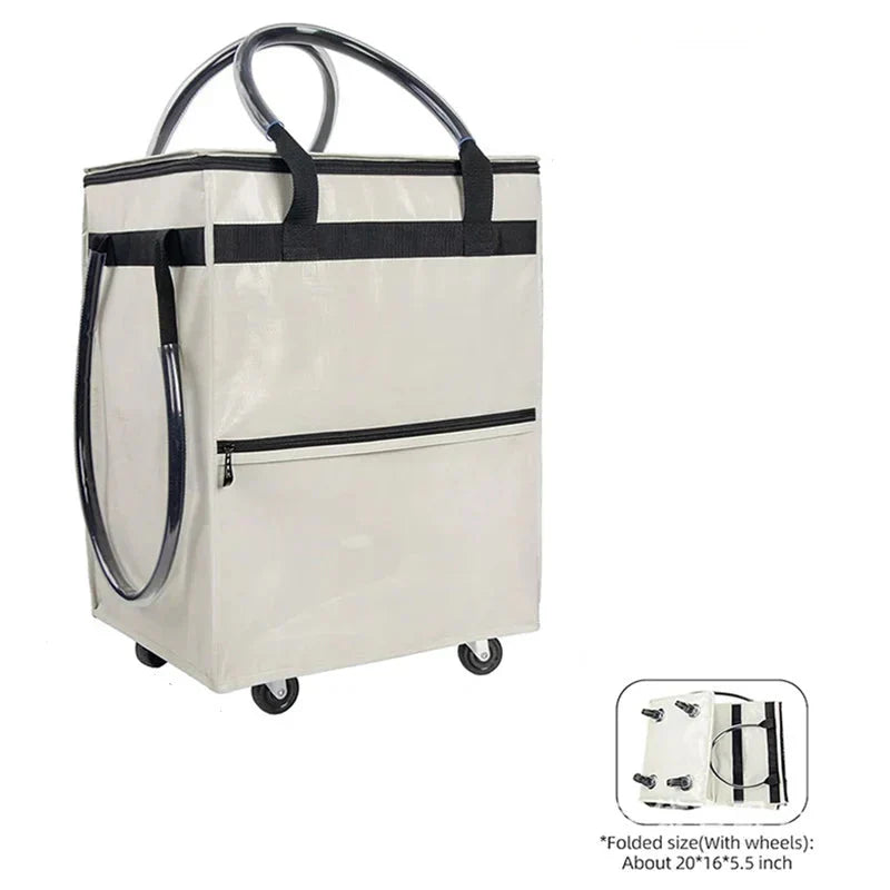 Uitgeklapte Rollex boodschappentrolley met ruime tas en stevige wielen. Ideaal voor zware wekelijkse boodschappen.
