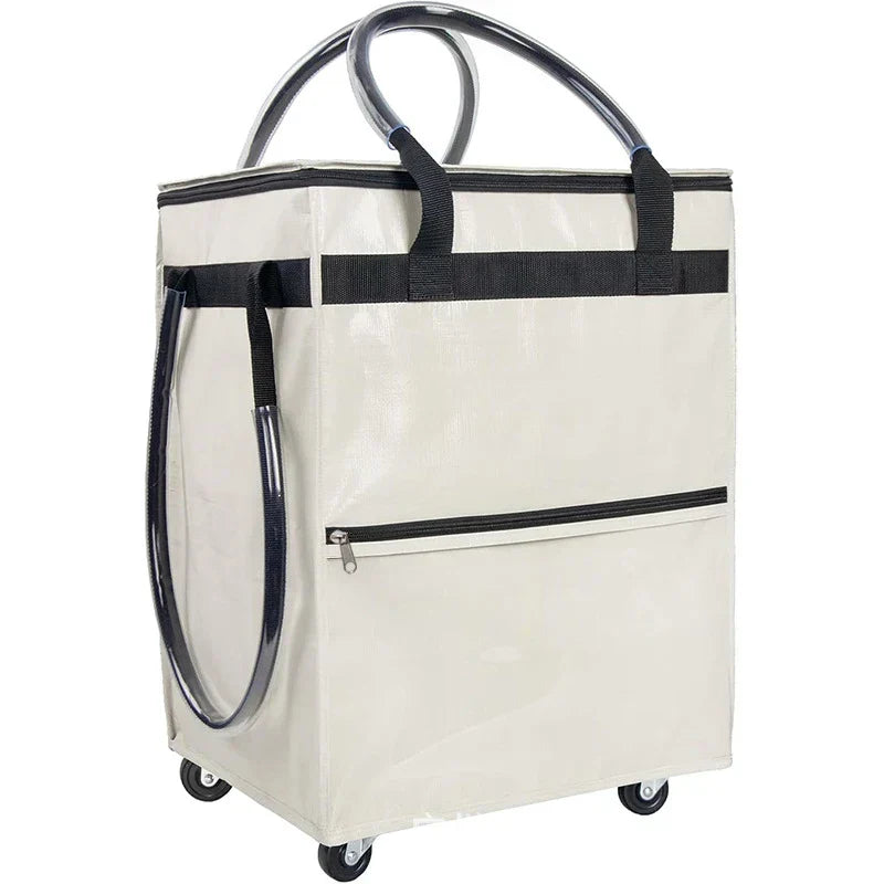 Ergonomisch handvat van de Rollex opvouwbare winkelzak met wielen. Comfortabele grip tijdens transport van zware lading.