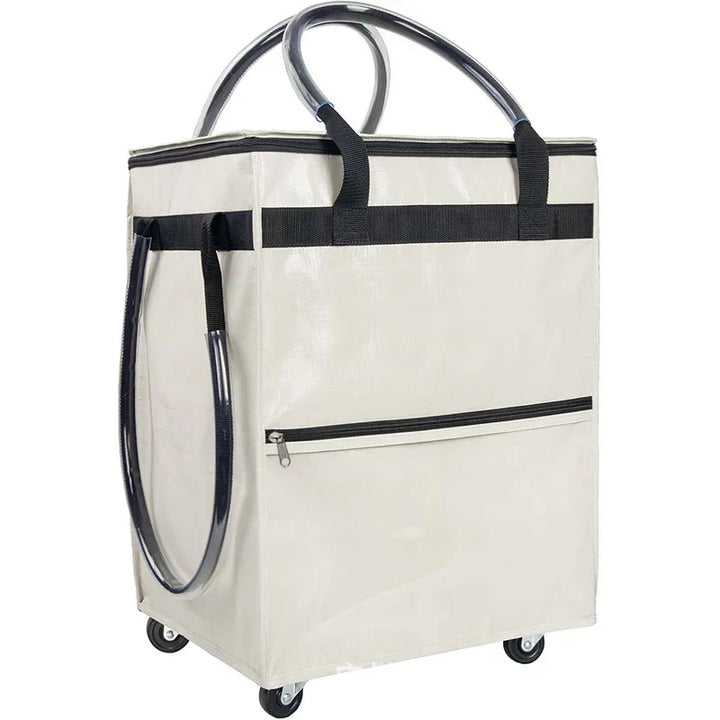 Ergonomisch handvat van de Rollex opvouwbare winkelzak met wielen. Comfortabele grip tijdens transport van zware lading.
