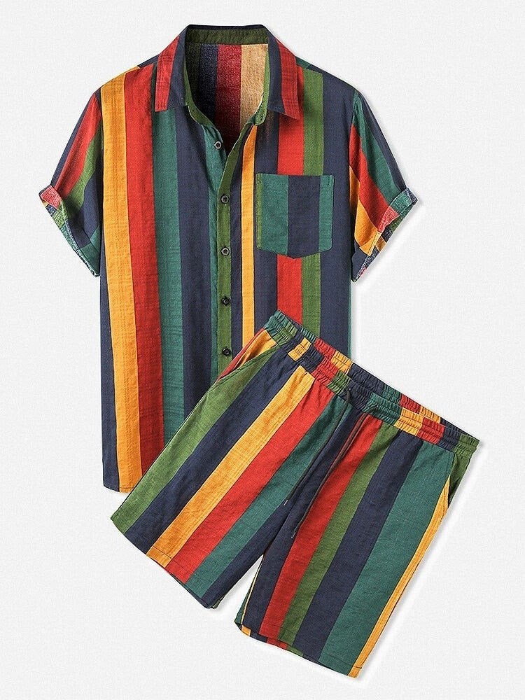 Heren 2-delige zomerset Brent met vrolijke print, luchtig en comfortabel voor vrije tijd en strand.