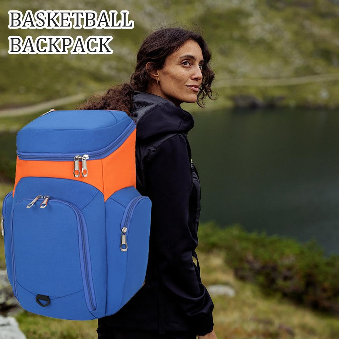 Zijkant van de Draycor 30L heren basketbal rugzak. Extra vakken en waterdichte bodem voor georganiseerde sportuitrusting.