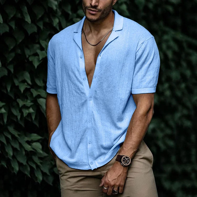 Heren camp collar shirt met korte mouwen voor een stijlvolle, casual zomerlook. Ademend en comfortabel.