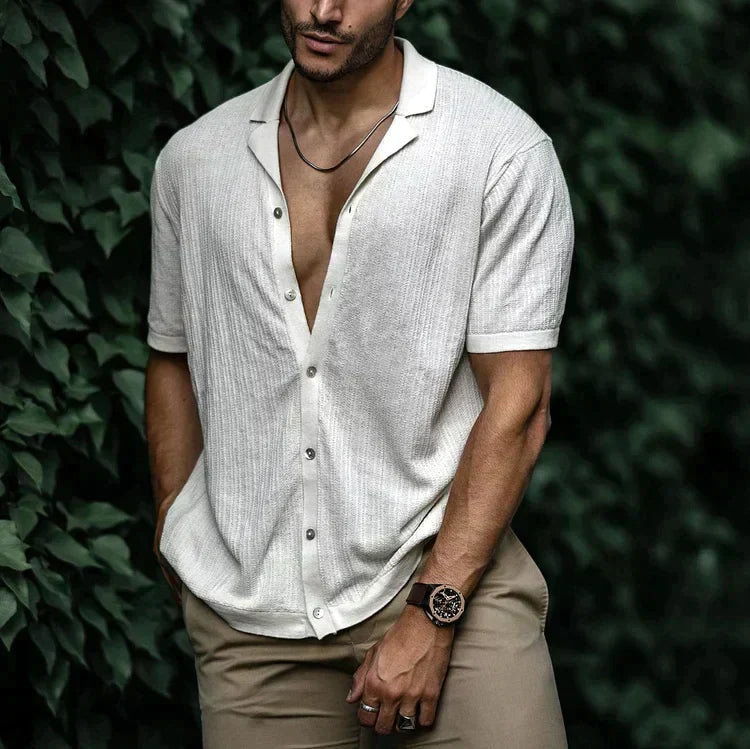 Casual heren camp collar shirt met korte mouwen, perfect voor vrije tijd. Ademend zomer hemd voor mannen.