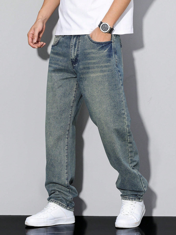 Comfortabele effen grijze heren jeans, veelzijdig en geschikt voor alle seizoenen.