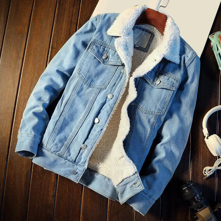 Essentiële warme herenjas Tobias: stijlvolle denim winterjas met comfortabele fleecevoering.