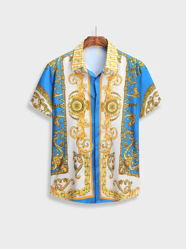 Complete heren zomer outfit met barokprint, ideaal voor zowel casual als elegante gelegenheden.