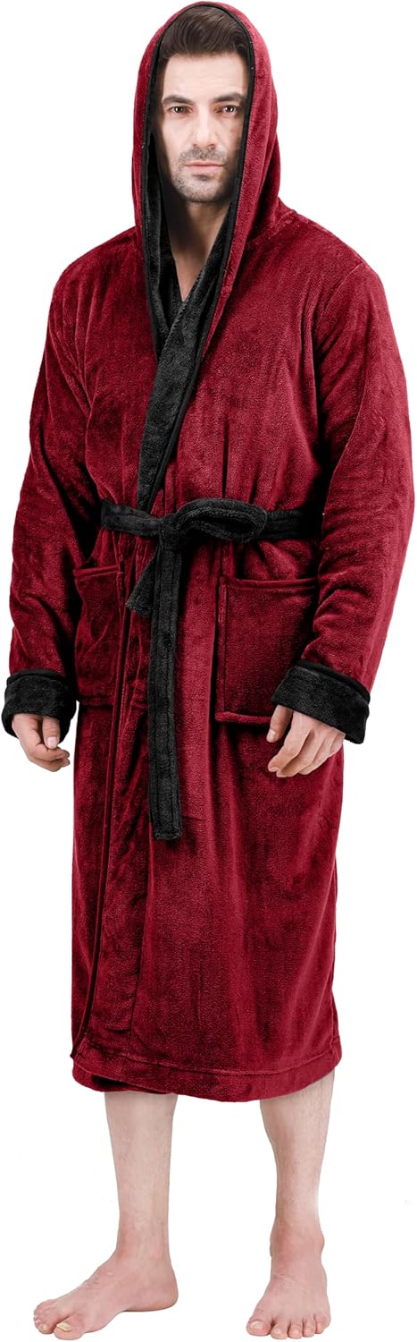 Heren fleece badjas met capuchon, ultrazacht voor comfort en warmte thuis.