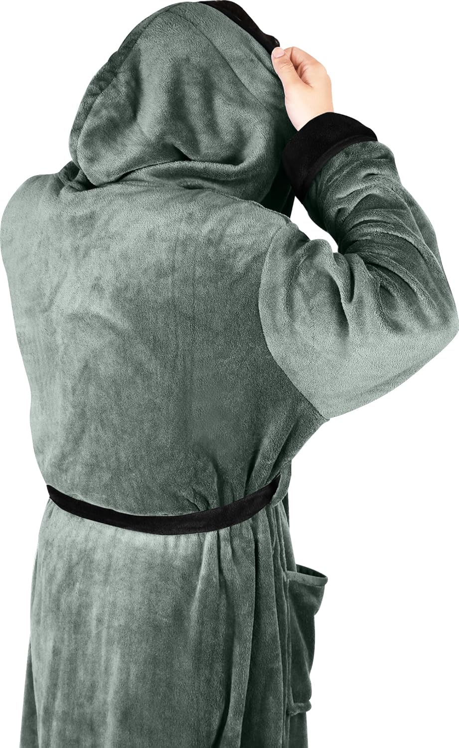 Grijze heren badjas van fleece met capuchon, warm en ademend.