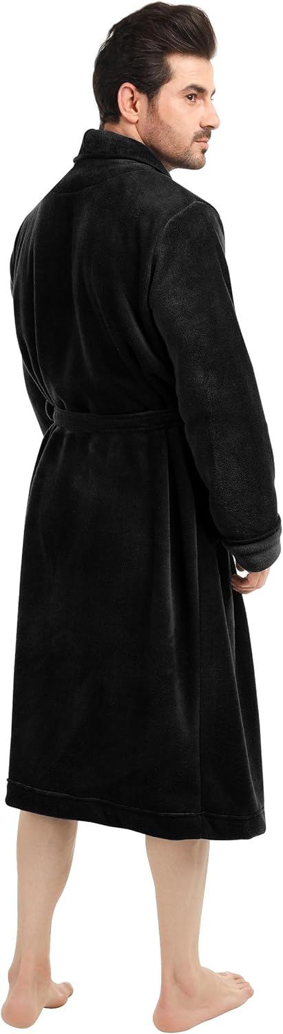 Comfortabele heren ochtendjas, fleece met capuchon, voor alle seizoenen.