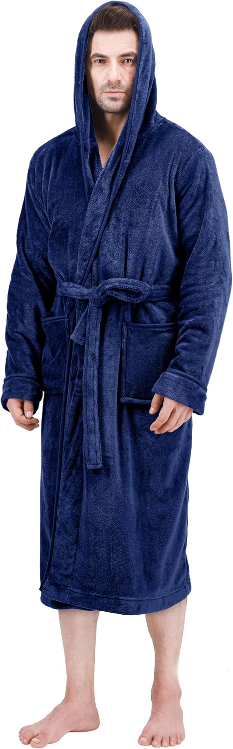 Heren badjas met capuchon van premium fleece, heerlijk warm en zacht.