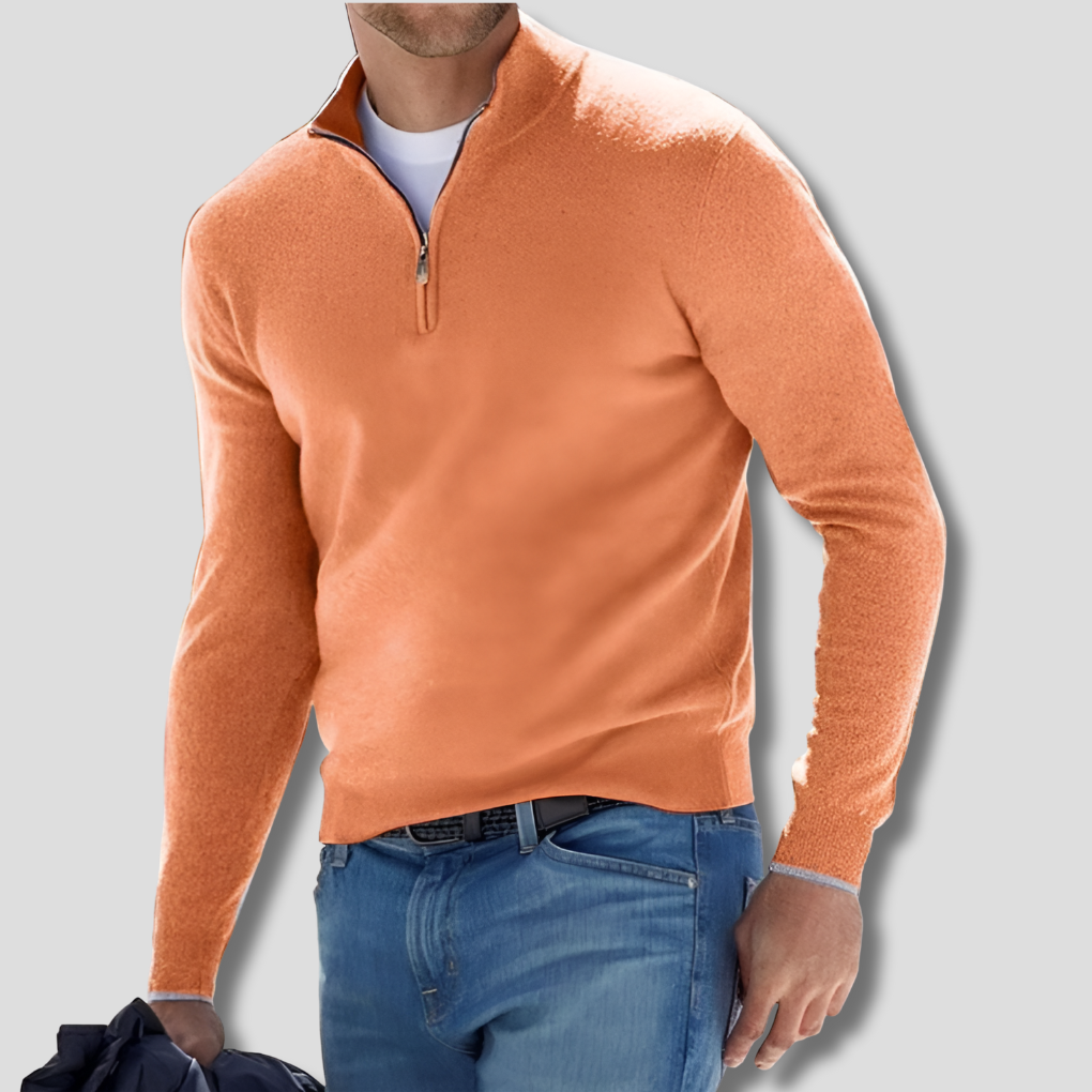 Veelzijdige heren trui: gebreid katoen met ritskraag, perfect voor een casual of smart-casual outfit.